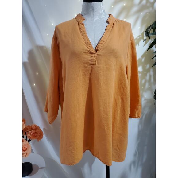 Lily Stanhope Woman 100% Linen V-Neck 3/4 Sleeve Tunic Top Plus Size 3X Orange - Picture 1 of 10